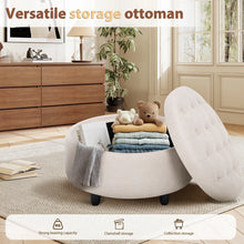 Load image into Gallery viewer, 25'' Oversized Upholstered Round Storage Ottoman By Ebern Designs, Beige