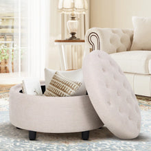 Load image into Gallery viewer, 25'' Oversized Upholstered Round Storage Ottoman By Ebern Designs, Beige