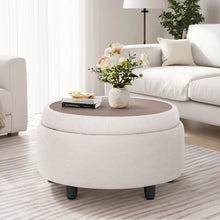 Load image into Gallery viewer, 25'' Oversized Upholstered Round Storage Ottoman By Ebern Designs, Beige