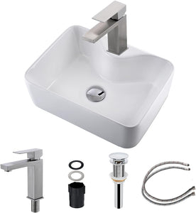 16" x 12" Rectangle Bathroom Vessel Sink with Bathroom Faucet and Pop Up Drain