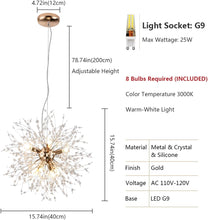 Load image into Gallery viewer, 8-Light Isamacc Firework Crystal Chandeliers, Gold Dandelion
