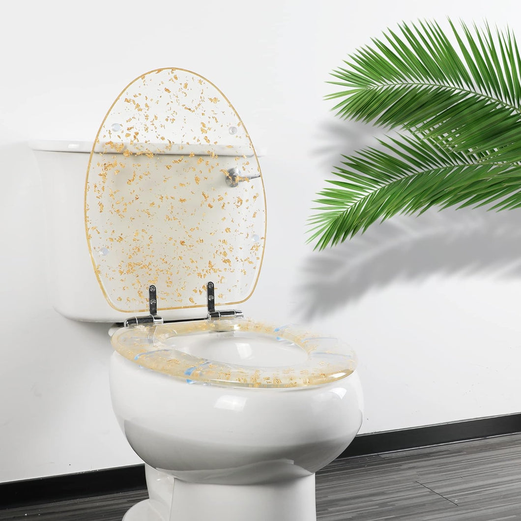 Heavy Duty Toilet Seat with Glitter Acrylic Gold Foil Finish 19''