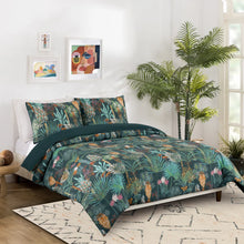Load image into Gallery viewer, Black/Brown/Green Standard Cotton Reversible 3 Piece Duvet Cover Set, KING