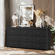 Load image into Gallery viewer, 9 Drawer Black Dresser/TV Stand for 65 Inch TV, Wooden Top Side