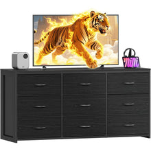 Load image into Gallery viewer, 9 Drawer Black Dresser/TV Stand for 65 Inch TV, Wooden Top Side