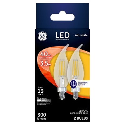 GE LED 40Watt CAC Chandelier Light Bulb (2Pk) - Soft White, Clear Bulb