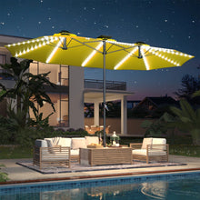 Load image into Gallery viewer, PHI VILLA 15 ft. Market Patio Umbrella with Lights Base and Sandbags in Golden Yellow
