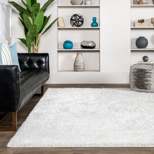 12’ x 14’6” Off White Plush Solid Shaggy Area Rug