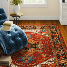 Load image into Gallery viewer, 6'7" x 9'6" Bratton loomed Red/Black/Orange/Lime/Teal oriental rug
