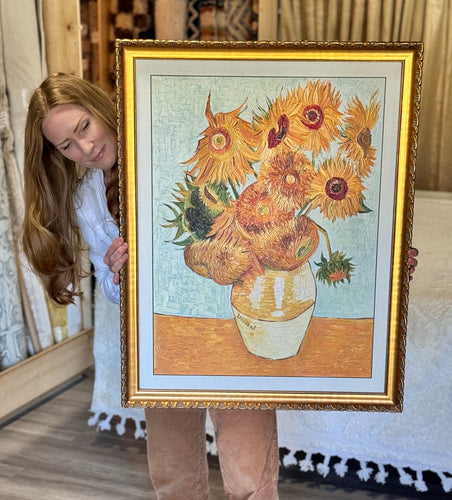La Pastiche Sunflowers by Vincent Van Gogh Hand Painted Oil on Canvas with Versailles Gold Frame