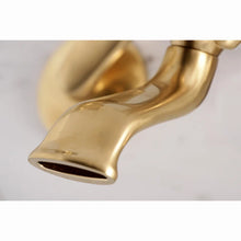 Load image into Gallery viewer, KS266SB Kingston Triple Handle Wall Mounted Clawfoot Tub Faucet Trim with Diverter and Handshower, Satin Brass