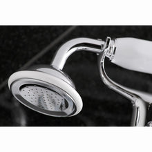 Load image into Gallery viewer, Kingston Triple Handle Wall Mounted Clawfoot Tub Faucet with Handheld Shower WITH Vintage Clawfoot 1.5" Chain and Plug Tub Drain with Overflow