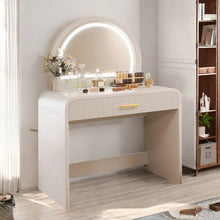 Load image into Gallery viewer, Makeup Vanity Table With Touch Screen Lighted Mirror, Dressing Table With A Drawer And Curved Edges