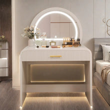 Load image into Gallery viewer, Makeup Vanity Table With Touch Screen Lighted Mirror, Dressing Table With A Drawer And Curved Edges