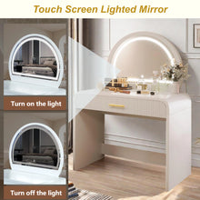 Load image into Gallery viewer, Makeup Vanity Table With Touch Screen Lighted Mirror, Dressing Table With A Drawer And Curved Edges
