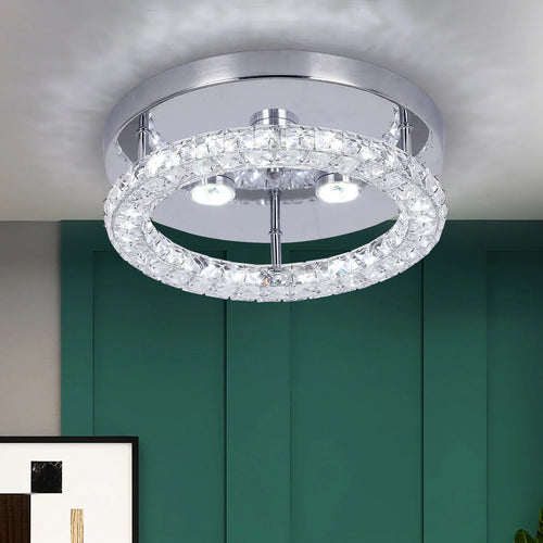 Modern K9 Crystal LED Ceiling Lamp Luminous Stainless Steel Round Ceiling Lamp, Three-Colour Adj