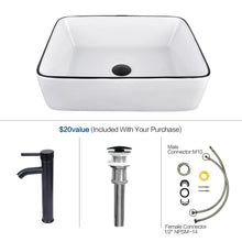 Load image into Gallery viewer, Modern White Ceramic Rectangular Basin Vessel Sink with Faucet US-HW1125