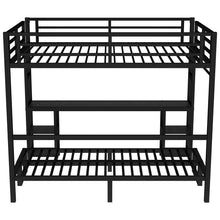 Load image into Gallery viewer, Queen Over Twin XL Metal Bunk Bed/Loft Bed with Desk and Shelves, Multiple Uses Folds into Sofa with LED and USB, Black
