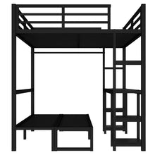Load image into Gallery viewer, Queen Over Twin XL Metal Bunk Bed/Loft Bed with Desk and Shelves, Multiple Uses Folds into Sofa with LED and USB, Black