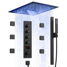 Load image into Gallery viewer, Thermostatic Digital Shower System Set 16" LED Shower Head with Slide Bar Handheld Spray SFS-1027-BK16