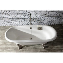 Load image into Gallery viewer, Kingston Triple Handle Wall Mounted Clawfoot Tub Faucet with Handheld Shower WITH Vintage Clawfoot 1.5" Chain and Plug Tub Drain with Overflow