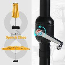 Load image into Gallery viewer, PHI VILLA 15 ft. Market Patio Umbrella with Lights Base and Sandbags in Golden Yellow