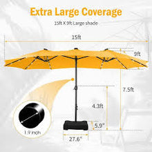 Load image into Gallery viewer, PHI VILLA 15 ft. Market Patio Umbrella with Lights Base and Sandbags in Golden Yellow