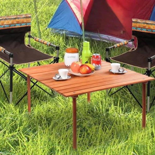 Folding Camping Outdoor Indoor Picnic Wood Roll up Table with Carrying Bag