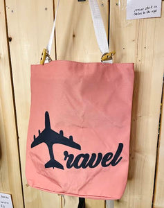 'Travel' Airplane Canvas Travel Backpack/Tote