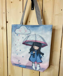 'Girl with Umbrella' Canvas Tote