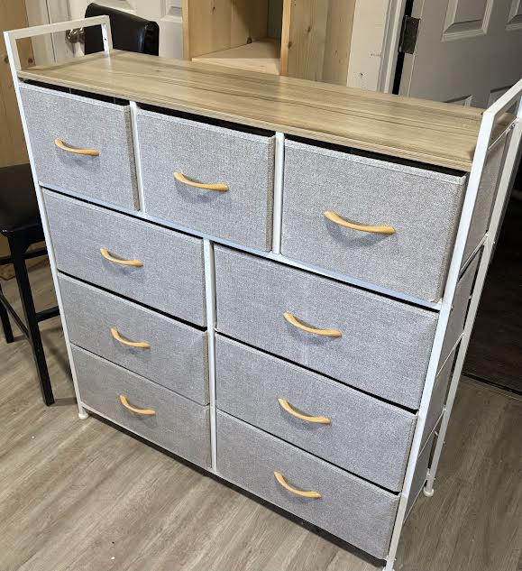 DEXTRUS 9-Drawer Fabric Dresser for Adults, Storage Tower Organizer for Bedroom & Closet, Light Grey