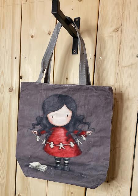 'Girl with Paper Family' Canvas Tote