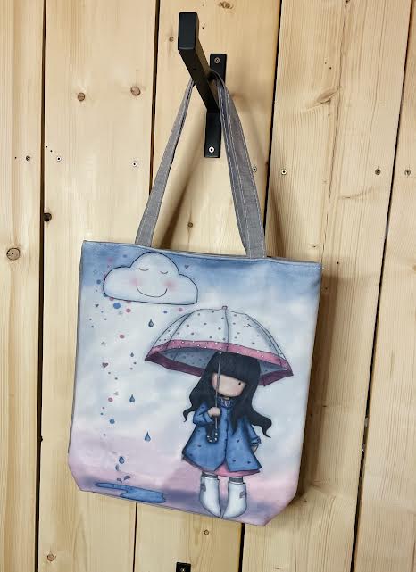 'Girl with Umbrella' Canvas Tote