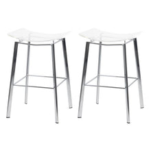 Load image into Gallery viewer, Fox Hill Trading Acrylic Artina Saddle Seat Chrome Bar Stools, Chrome (Set of 2)
