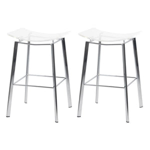Fox Hill Trading Acrylic Artina Saddle Seat Chrome Bar Stools, Chrome (Set of 2)