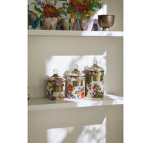 Load image into Gallery viewer, MacKenzie-Childs Hand Decorated Enamel Canisters (set of 3) - WHITE FLOWER