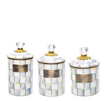 Load image into Gallery viewer, MacKenzie-Childs Hand Decorated Enamel Canisters (set of 3), STERLING CHECK