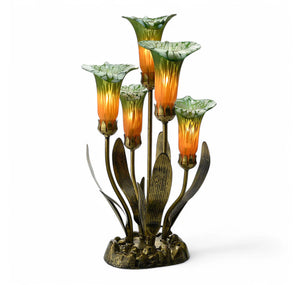 Tiffany Style 20" Hand-Blown Glass Calla Lily Lamp, GREEN