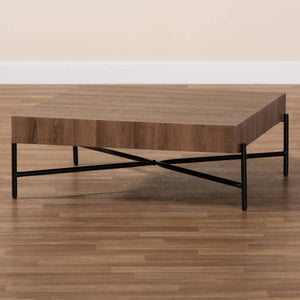 Baxton Studio Savion Coffee Table in Walnut Brown Finish Wood & Black Metal