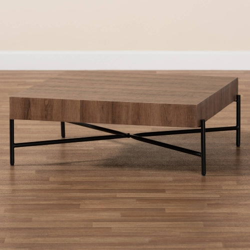 Baxton Studio Savion Coffee Table in Walnut Brown Finish Wood & Black Metal