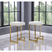 Load image into Gallery viewer, 25&quot; Dorrington Faux Leather Backless Counter Height Stool in White/Gold (Set of 2)