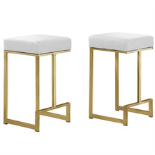 Load image into Gallery viewer, 25&quot; Dorrington Faux Leather Backless Counter Height Stool in White/Gold (Set of 2)