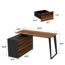 Load image into Gallery viewer, Famapy L-Shaped Executive Desk with Storage Drawers and Shelving - Modern Office Desk with Black Steel Frame (54.3&quot; W x 40.9&quot; D x 29.1&quot; H) Walnut