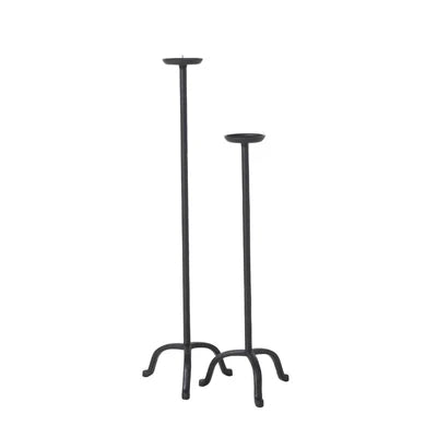 Black Cast Aluminum Candle Holders, Set of 2 (Large & Small)