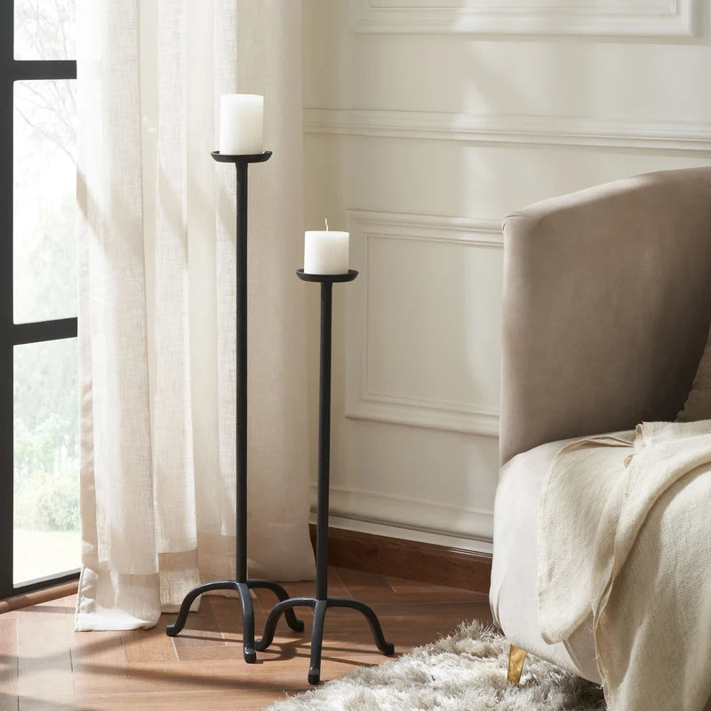 Black Cast Aluminum Candle Holders, Set of 2 (Large & Small)