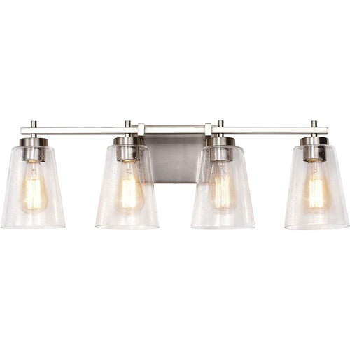 Modern 4 Light Bathroom Vanity Light Fixture with Clear Seeded