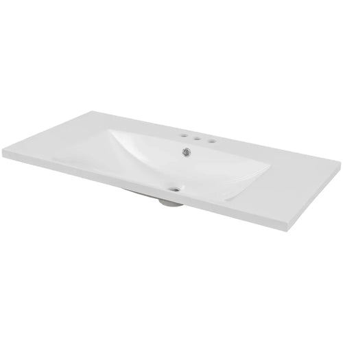 36″ White Ceramic Single Bathroom Vanity Top with Undermount Sink and 3-Faucet Holes