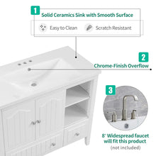 Load image into Gallery viewer, 36″ White Ceramic Single Bathroom Vanity Top with Undermount Sink and 3-Faucet Holes