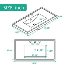 Load image into Gallery viewer, 36″ White Ceramic Single Bathroom Vanity Top with Undermount Sink and 3-Faucet Holes