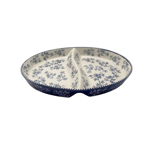 temp-tations Divided Serving Platter, FLORAL LACE BLUE